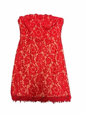 Lulus Red Strapless Lace Mini Dress Cocktail Party Dress Size S